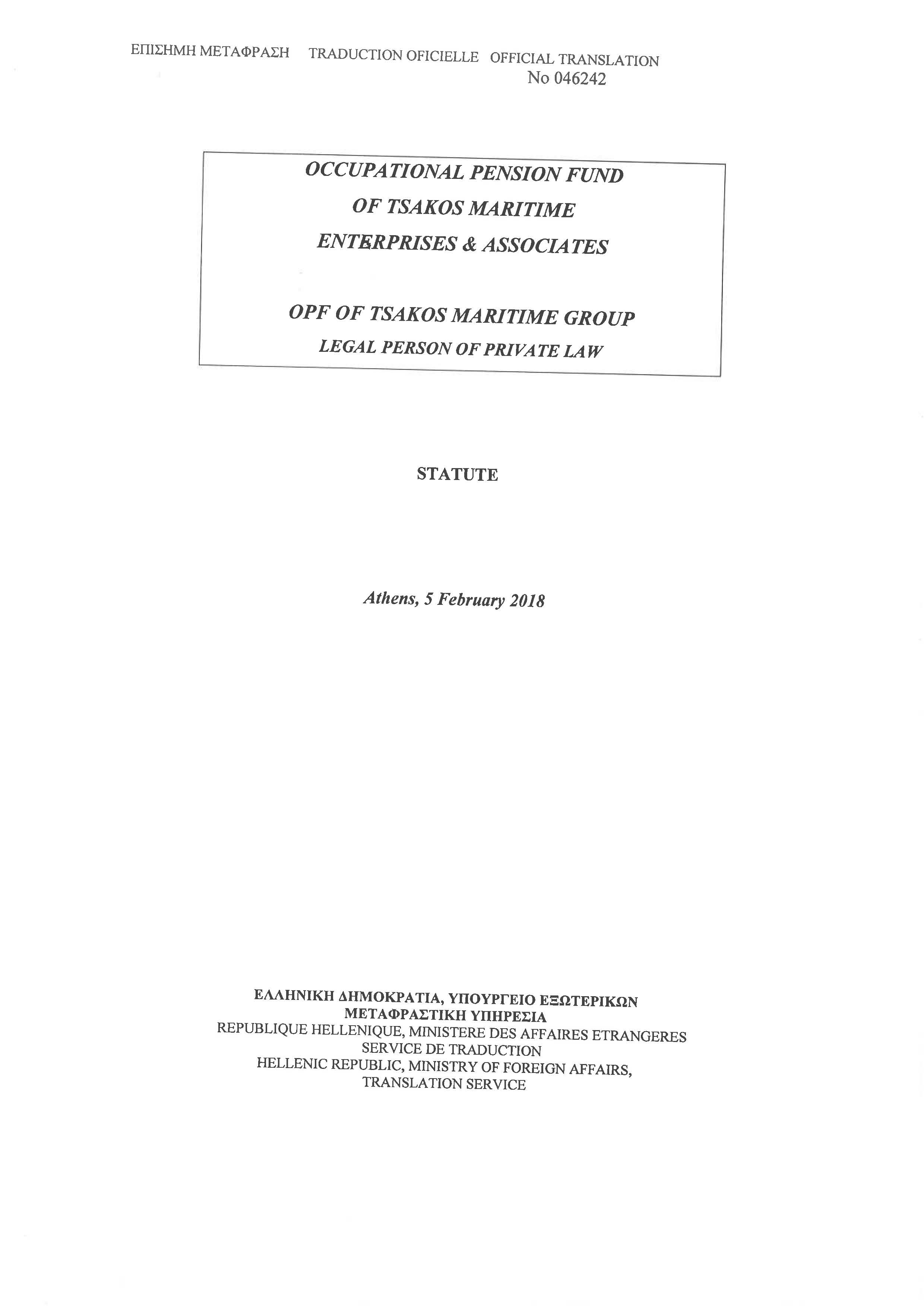 Statute OPF of TSAKOS MARITIME GROUP Page 01